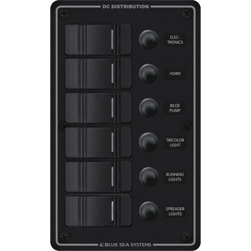 Blue Sea Systems, 8373, Water Resistant Circuit Breaker Panel 6 Position-Black