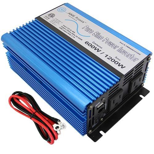 AIMS Power, PWRI60012120S, 600 Watt Pure Sine Power Inverter 12 Volt Listed to UL 458