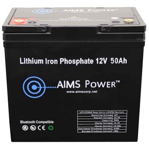 AIMS Power, LFP12V50AB, Lithium Battery 12V 50Ah LiFePO4 Lithium Iron Phosphate with Bluetooth Monitoring