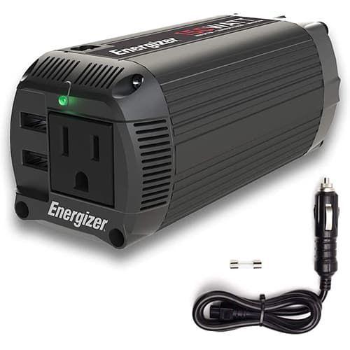 Energizer, EN150, 150 Watts Dual Mode Cup Power Inverter 12V to 110V, Modified Sine Wave Car Inverter, DC to AC Converter with 110 Volts AC Outlet and 2 USB Ports QC 3.0 ETL Approved to UL458