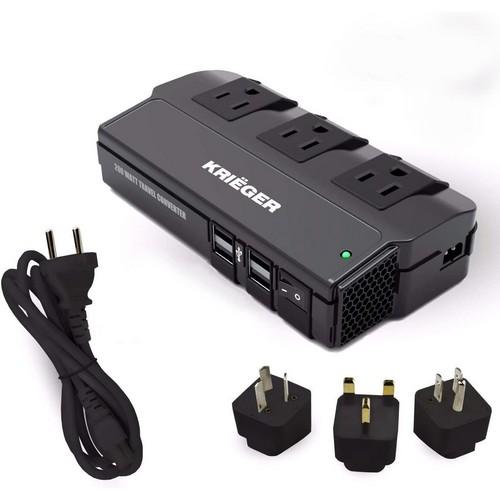 Krieger, KRV200, 200W Power Converter Steps Down 220V to 110V Allows you to Connect American 110V Devices Overseas KRV200 200 Watt Transformer with 4x USB ports.