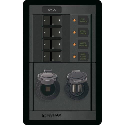 Blue Sea Systems, 1495, Panel 360 12VDC 4pos FR USB OUT 2x1