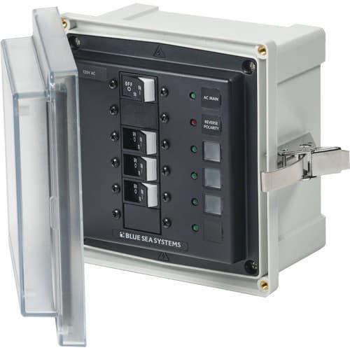 Blue Sea Systems, 3130, Enclosure SMS Panel 120VAC UL489 50A Main/3CB