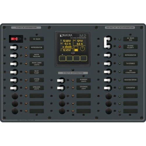 Blue Sea Systems, 8413, Traditional Metal AC / DC Panel - 22 Positions + Mains, M2 Vessel Systems Monitor