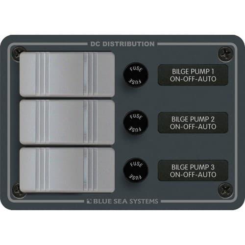 Blue Sea Systems, 8665, Contura Water-Resistant DC Panel - Bilge Pump Control 3 Position