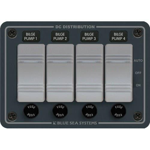 Blue Sea Systems, 8666, Contura Water-Resistant DC Panel - Bilge Pump Control 4 Position