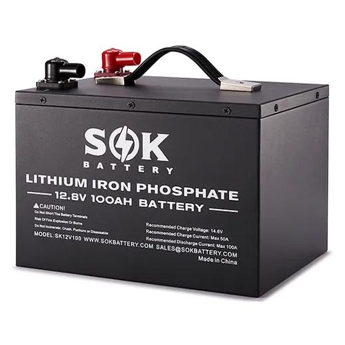 SOK Battery, SK12V100, 12V 100AH, MEATL BOX, with Bluetooth