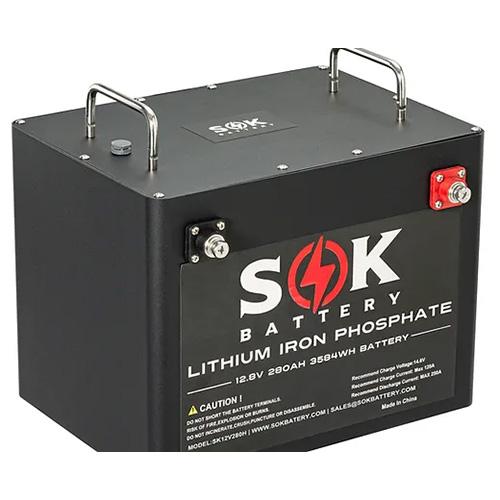 SOK Battery, SK12V280H, 12V 280AH, MEATL BOX, with Bluetooth, Heaer PAD