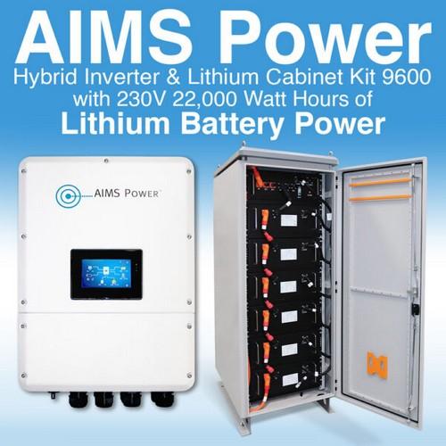 AIMS Power, KITHY96230BAT, KIT Hybrid Inverter & Lithium Battery Cabinet - 9.6 kW Output 15 kW Solar Capacity | 22,114 Watt Hours Battery Cabinet