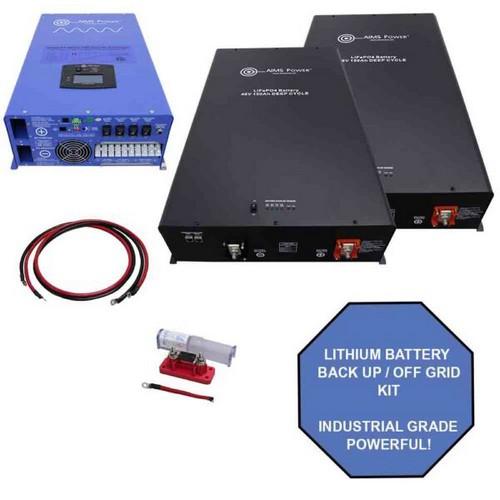 AIMS Power, KITC-12K48240, Off Grid / Back Up 12000 Watt Pure Sine Inverter Charger 120V / 240V & 48V Lithium Battery Kit