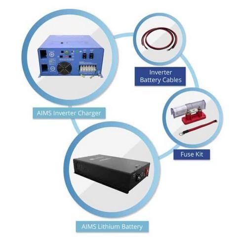 AIMS Power, KITC-6K24240, Off Grid / Back Up 6000 Watt Pure Sine Inverter Charger Split Phase 120V / 240V & 24V Lithium Battery Kit