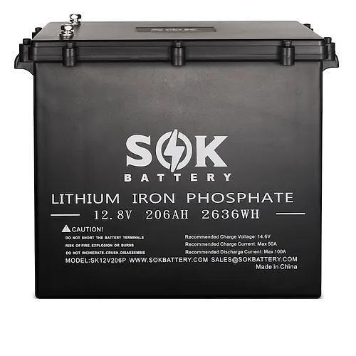 Sok Battery, SK12V206PH, Marine Grade 12V 206Ah LiFePO4 Battery,Sealed Plastic Box