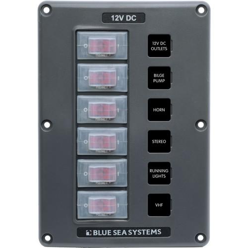 Blue Sea Systems, 4322, Water-Resistant Circuit Breaker Switch Panel - Gray, 6 Positions