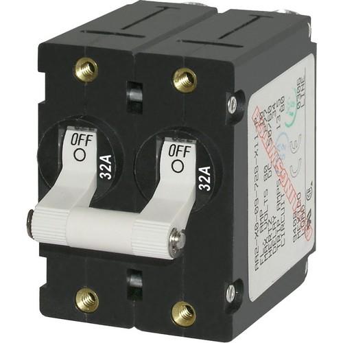 Blue Sea Systems, 7295, A-Series White Toggle Circuit Breaker - Double Pole 32A