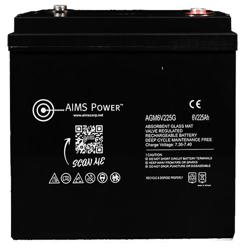 AIMS Power, AGM6V225G, 6 Volt 225Ah AGM Deep Cycle Battery Heavy Duty GC2