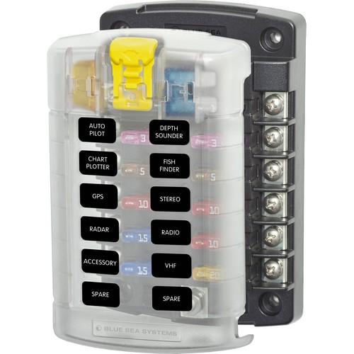 Blue Sea Systems, 5029, T Blade Fuse Block - 12 Circuits with Cover