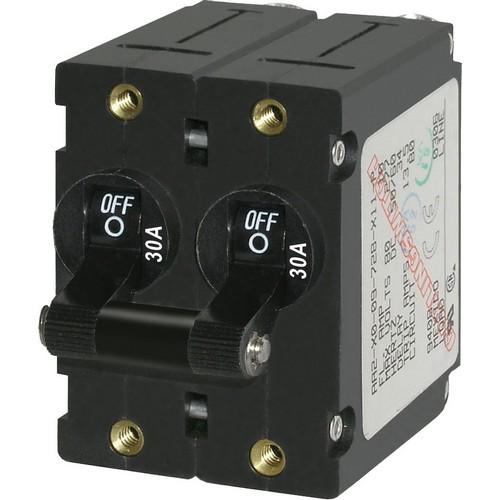 Blue Sea Systems, 7237, A-Series Black Toggle Circuit Breaker - Double Pole 30A