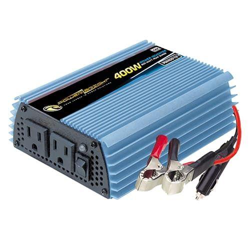 Power Bright, PW400-12, 12V 400W continuous / 800W peak, modified wave inverter, dual AC outlet, low voltage, overload & temperature protection, cig lighter plug & hard wire kit included, 1 year warranty