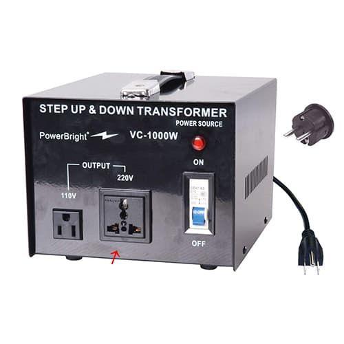 Power Bright, VC-1000W, 1000 Watt heavy duty voltage converter for continuous use. This Voltage Converter is to be used in 110 volt countries and 200-220-240V countries