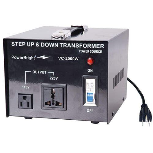 Power Bright, VC-2000W, 2000 Watt heavy duty voltage converter for continuous use. This Voltage Converter is to be used in 110 volt countries and 200-220-240V countries