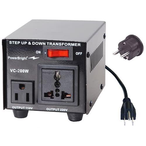 Power Bright, VC-200W, 200 Watt heavy duty voltage converter for continuous use. This Voltage Converter is to be used in 110 volt countries and 200-220-240V countries