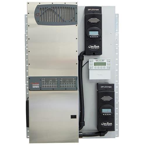 Outback Power, FPR-8048A-01, GS8048A-01 Inverter/Charger 8.0 kW, 48 VDC FLEXpower Radian, pre-wired GSLC with 120/240 VAC Bypass, 175 Amp DC breakers, PNL-GFDI-80D and 80 Amp PV breaker, MATE3s, HUB 10.3, FN-DC, RTS, plus two FLEXmax 80 charge controllers. Listed to UL1741-SA