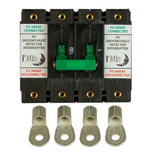 Midnite Solar, MNDC-GFP100RT-2P, DC Ground Fault Protector, 100A 150VDC, 2-Pole, Panel Mount, Remote Trip