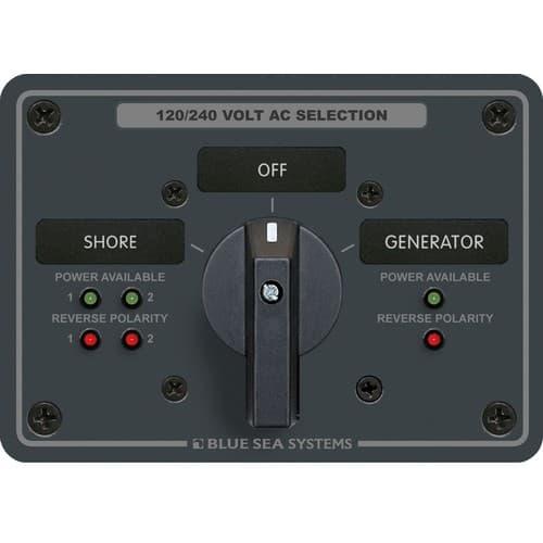 Blue Sea Systems, 8369, AC Rotary Switch Panel 65 Ampere 2 positions + OFF, 4 Pole