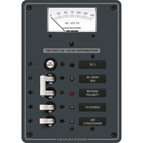 Blue Sea Systems, 8102, ELCI Main 30A Double Pole + 2 Positions with Voltmeter