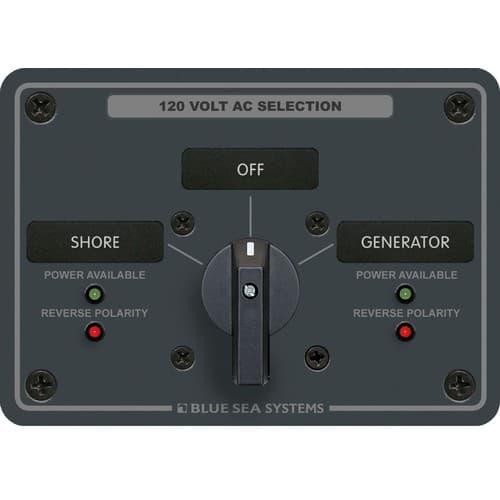 Blue Sea Systems, 8367, AC Rotary Switch Panel 30 Ampere 2 positions + OFF, 2 Pole