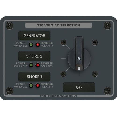 Blue Sea Systems, 8358, AC Rotary Switch Panel 30 Ampere 3 positions + OFF, 2 Pole