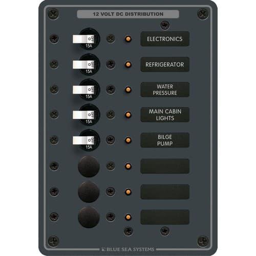 Blue Sea Systems, 8023, Traditional Metal DC Panel - 8 Positions