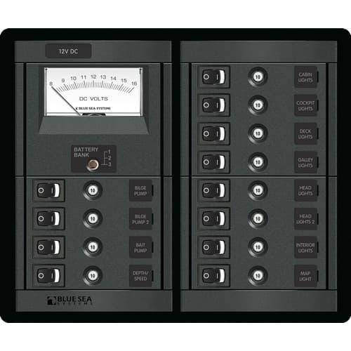 Blue Sea Systems, 1464, 12 Position Switch CLB + Meter Square