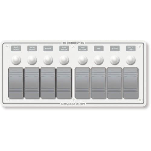 Blue Sea Systems, 8271, Contura Water Resistant 12V DC Circuit Breaker Panel - White 8 Position