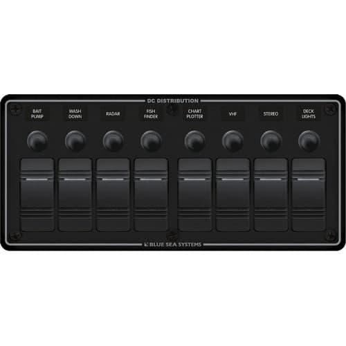 Blue Sea Systems, 8371, Water Resistant Circuit Breaker Panel 8 Position-Black