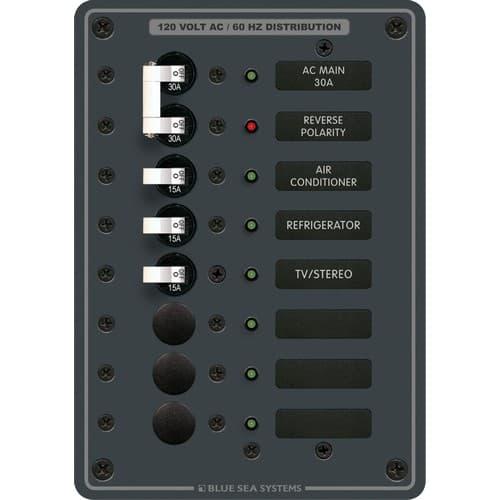 Blue Sea Systems, 8027, Traditional Metal Panel - AC Main + 6 Positions