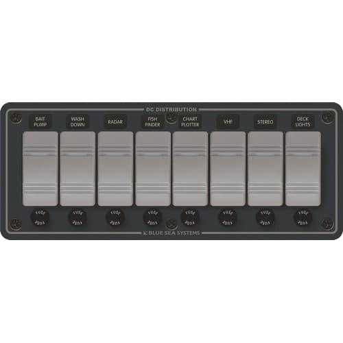Blue Sea Systems, 8261, Contura Water Resistant 12V DC Panel - 8 Position