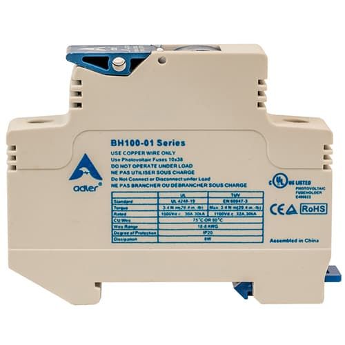 (image for) Midnite Solar, MNTS-12PK, Touch Safe Fuse Holder by Mersen for 10x38 mm fuses 1000VDC 30 amp Din rail mount Use in the MNPV combiners for high voltage string inverters. 