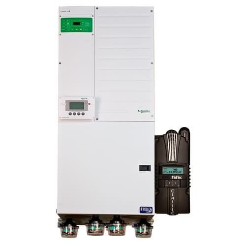 (image for) Midnite Solar, MNXWP6848-2CL150, Pre Wired Schneider Electric Conext XW PRO 6848 120/240 vac Inverter for Off grid or Battery based Grid Tie., 6800 watt 48 volt inverter. AC Bypass Assembly included, Classic 150 installed. The second Classic will include Left hand mounting bracket, SPD300, 2 DC breakers and wiring.