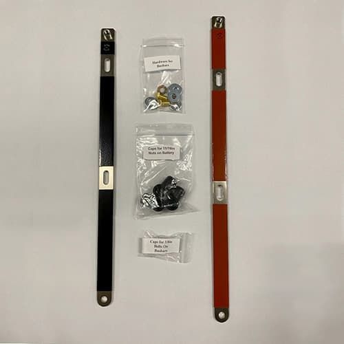 (image for) SimpliPhi, BB-3-12, BOSS.12 Three Battery Bus Bar Kit, 3-Battery Horizontal, 1 Pair, Red/Black Bus Bars, 2, 2/0 Red/Black 45" cables, order 1 per shelf