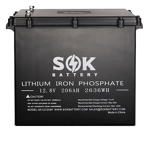 (image for) Sok Battery, SK12V206PH, Marine Grade 12V 206Ah LiFePO4 Battery,Sealed Plastic Box